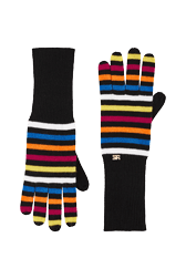 Women Maille - Women Multicolor Striped Gloves, Multico iconic striped front view