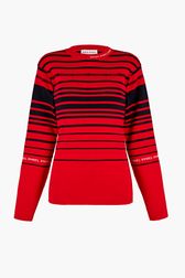 Women - Iconic Rykiel Multicolored Stripes Sweater, Red front view