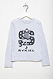 Girls Solid - Printed Cotton Girl Long-Sleeved T-shirt, Grey front view
