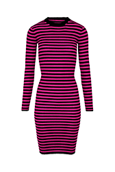 Women Raye - Women Rib Sock Knit Striped Maxi Dress, Black/fuchsia front view