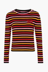 Women - Striped Sweater with Long Sleeves, Red front view