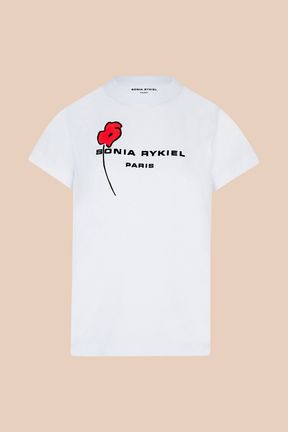 Femme - T-shirt motif fleur logo Sonia Rykiel femme, Blanc vue de face
