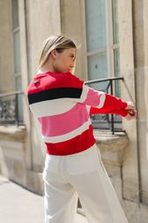 Women - Striped Long Sleeve Sweater, Red details view 4