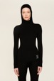 Women Maille - Ribbed Wool Hoodie, Black front worn view