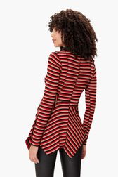 Women - Asymmetrical striped sweater, Coffee back worn view