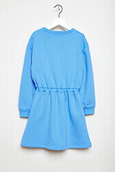 Girls Solid - Girl Long Sleeve Dress, Blue back view