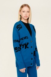 Women Maille - Women Sonia Rykiel logo Wool Grunge Cardigan, Blue duck details view 1