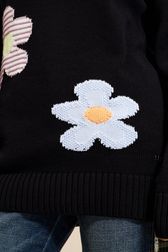 Long Sleeve Sweater with Floral Pattern Black details view 2