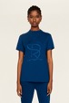 Women Solid - Women Cotton Jersey T-shirt, Prussian blue front worn view