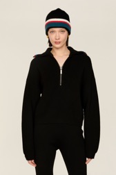 Women Maille - Zip Trucker Sweater, Black front worn view