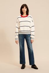 Women - Pullover with fine stripes and contrasting collar, Ecru details view 2