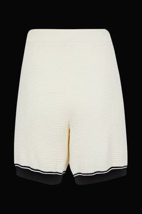 Femme - Short en coton tricoté à finitions contrastantes, Ecru vue de dos