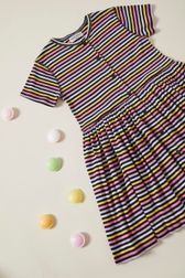 Girls - Multicolor Striped Girl Buttoned Dress, Multico striped front view