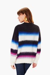 Women - Baby Alpaca Sweater, Baby blue back worn view