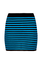 Women Raye - Women Rib Sock Knit Striped Mini Skirt, Striped black/pruss.blue front view