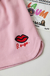 Girls Solid - Lip Print Fleece Girl Short Skirt, Pink details view 1