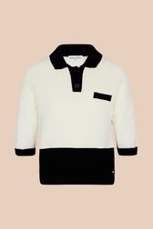 Women - Oversized Cotton Knit Polo Shirt with contrasting trim, Ecru front view
