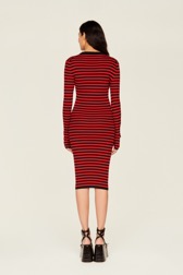 Women Raye - Women Rib Sock Knit Striped Maxi Dress, Black/red back worn view