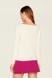 Women Maille - Women Plain Flower Sweater, Ecru back worn view