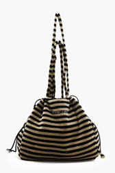 Women Solid - Women Maxi Velvet Bag, Striped black/khaki front view