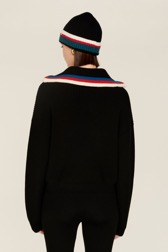 Women Maille - Women Zip Trucker Wool Cashmere Sweater, Black back worn view