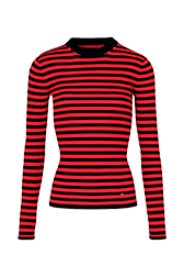 Women Raye - Women Multicoloured Striped Rib Sock Knit Sweater, Black/red front view