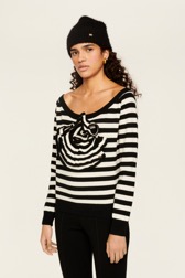 Women Maille - Striped Flower Sweater, Black/ecru details view 2