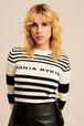Women - Striped Long Sleeve Pullover with Shoulder Buttons, Black/white details view 1