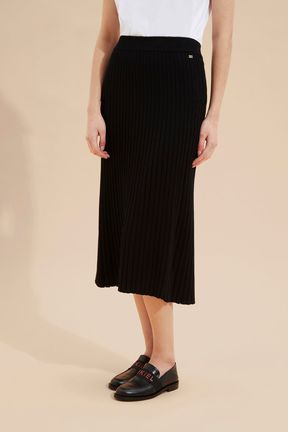 Women - Women Ribbed Knit Long Skirt, Black details view 1