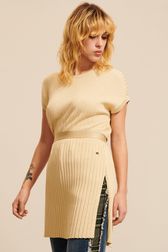 Women - Camel Tunic in ribbed knit, Camel front worn view