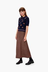 Women - Short Sleeve Woolen Sweater, Black/blue front worn view