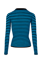 Women Raye - Women Multicoloured Striped Rib Sock Knit Sweater, Striped black/pruss.blue back view
