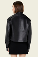 Women Solid - Women Short Leather Black Jacket, Black back worn view