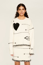 Women Maille - Women Charms Intarsia Wool Sweater, Ecru front worn view