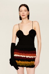 Women Maille - Women Bouclette Wool Short Skirt, Multico crea striped front worn view