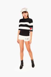 Women - SR Heart Short Sleeve Sailor Sweater, Black front worn view