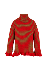 Women Maille - Women Lurex Turtleneck Short Dress, Red/gold front view