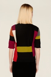 Women Maille - Women Multicolor Baby Alpaca Short Sleeve Sweater, Multico crea back worn view