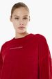 Women Solid - Women Velvet Sweatshirt, Red details view 2