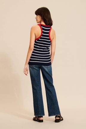 Women - Striped Tank top with contrasting neckline, Black/blue back worn view