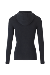 Women Maille - Ribbed Wool Hoodie, Black back view