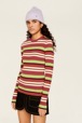 Women Maille - Women Multicolor Striped Sweater, Multico emerald striped details view 4