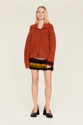 Women Two-Tone Knitted Bomber Jacket Red details view 1