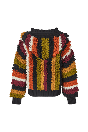 Women Maille - Women Bouclette Wool Jacket, Multico crea striped back view