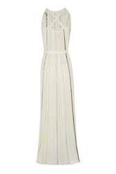 Women Plisse - Women Pleated Dress With Multicoloured Stripes, Ecru back view