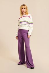 Women - Long sleeve Pullover with openwork details and multicolored stripes
, Ecru details view 2