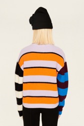 Women Multicolor Striped Sweater Multico striped back worn view