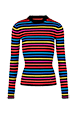 Women Raye - Women Multicoloured Striped Rib Sock Knit Sweater, Multico striped rf front view