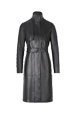 Femme Uni - Manteau long col montant en cuir noir, Noir vue de face