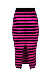 Women Raye - Women Poor Boy Striped Wool Maxi Skirt, Black/fuchsia back view